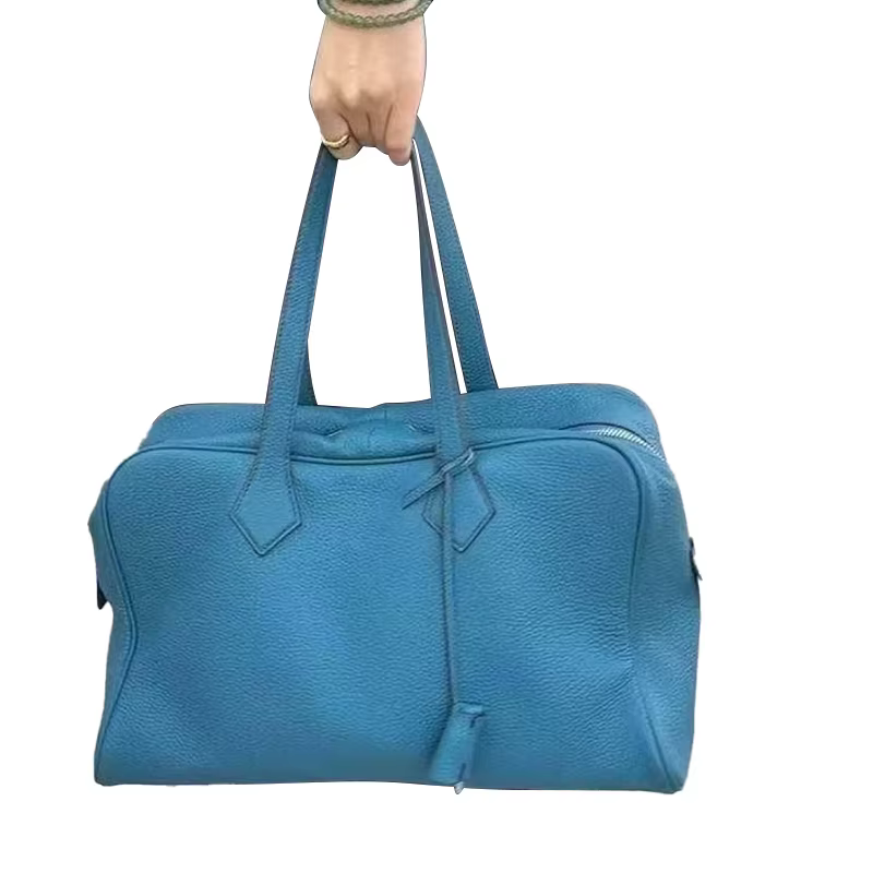 Sac fourre-tout Boston bleu tendance, multifonctionnel, grande capacité, sac bowling à porter sous le bras, motif litchi, sac à bandoulière polyvalent pour les trajets quotidiens