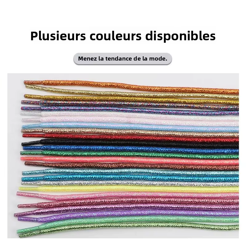 Lacets ronds métalliques scintillants or et argent, lacets de chaussures en soie brillante pour le sport et les loisirs, lacets colorés dégradés arc-en-ciel