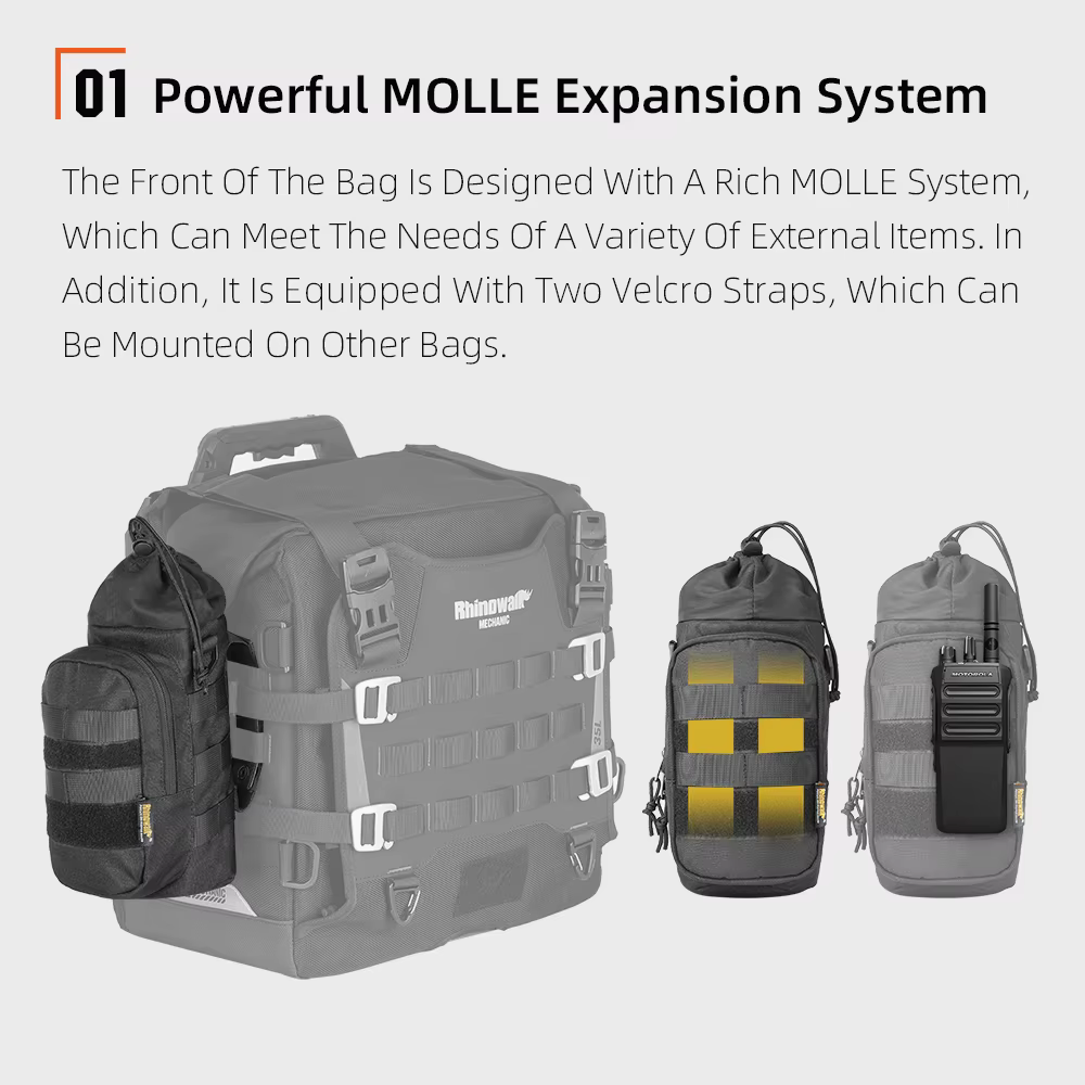 Rhinowalk – porte-bouteille de moto, sac de bouilloire isolé pour moteur, porte-gobelet d'eau à dégagement rapide avec système MOLLE sur le sac de moto