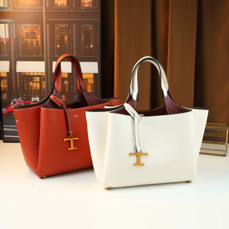 Sac fourre-tout en cuir de luxe - Sac messager minimaliste de couleur unie et grande capacité