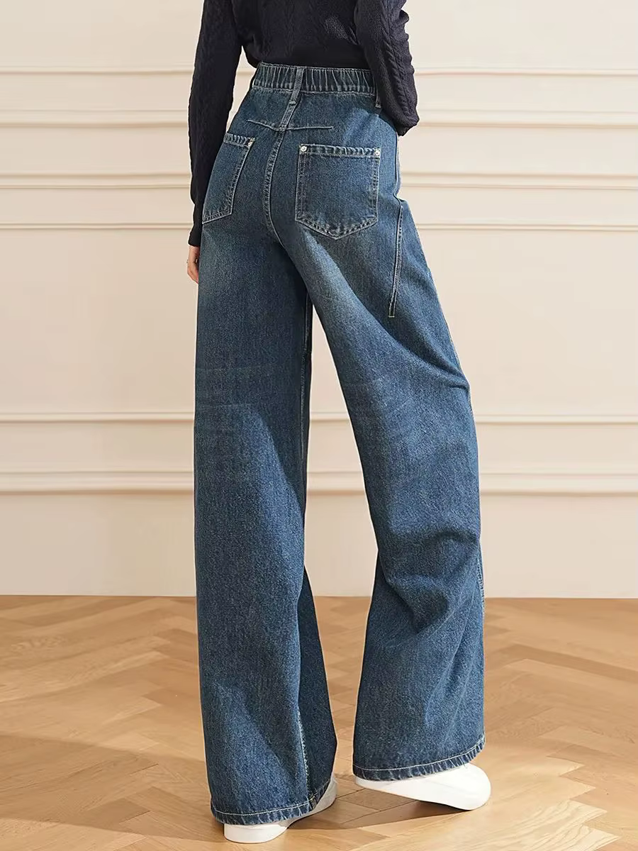 Modiis Yao-Jean baggy taille haute pour femme, pantalon en denim polyvalent, droit, adt, jambe large, mode rétro, décontracté, hiver, 2023