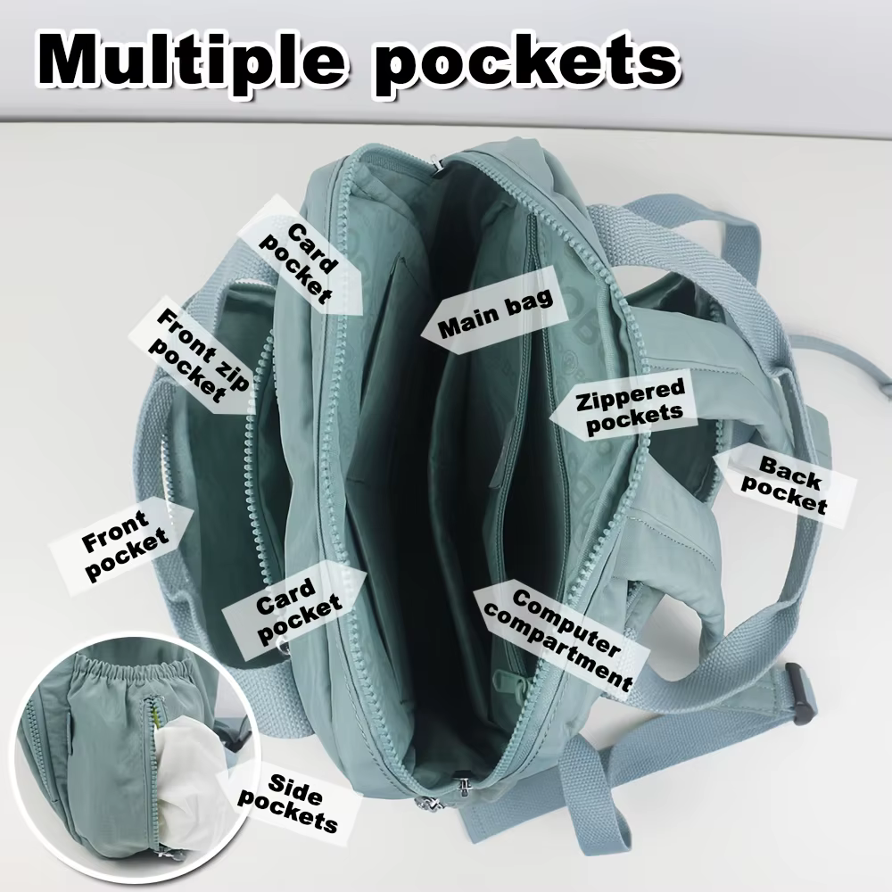 Sac à dos femme, sac à dos de voyage, cartable d'école, grande capacité et poches multiples, matière nylon.