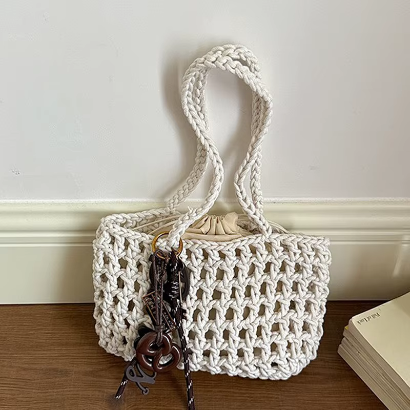 Sac fourre-tout en crochet fait main ajouré grande capacité avec poche intérieure, sac à bandoulière décontracté pour le quotidien, les vacances, le shopping, style bohème rétro