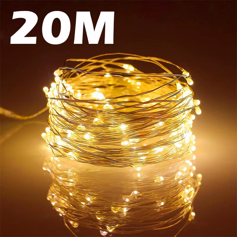 Guirxiété lumineuse LED dégradée USB, fil de cuivre, 20m, 200LED, guirxiété de lampe extérieure de vacances, arbre de Noël, décoration de fête de mariage