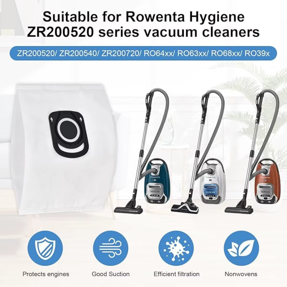 Sacs d'aspirateur pour Rowenta hygiène + ZR200520 ZR200720, sacs à poussière pour Rowenta Compact Power x-trem Power et Silence Force