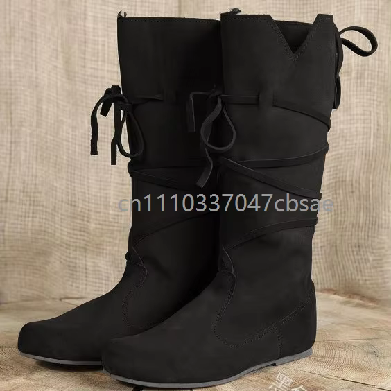 Bottes Médiévales Rétro Nordiques en Cuir PU pour Hommes et Femmes