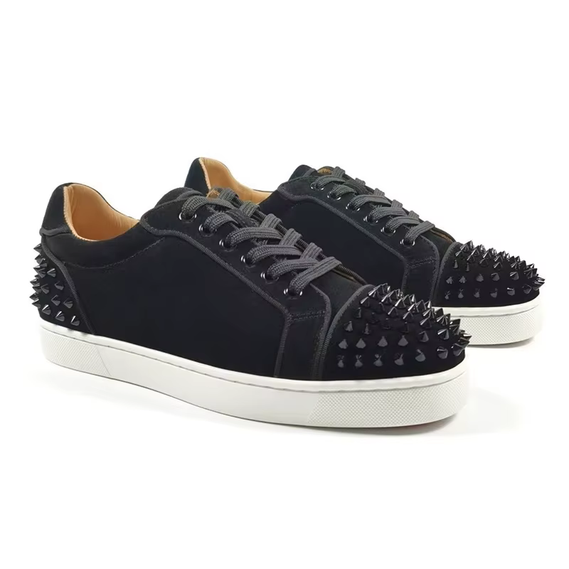 Hommes de luxe mode fête discothèque pointes chaussures cloutées à lacets appartements rivets chaussure noir élégant