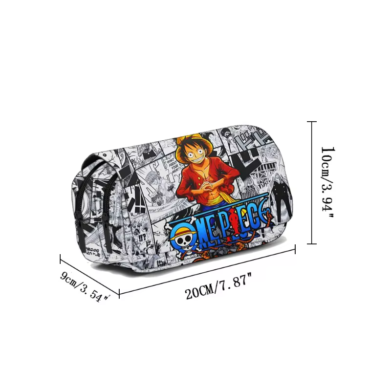 Trousse à crayons en toile à double fermeture éclair avec motif de bateau de dessin animé mignon, imprimé équipage de pirates nautiques, boîte de rangement spacieuse pour fournitures scolaires