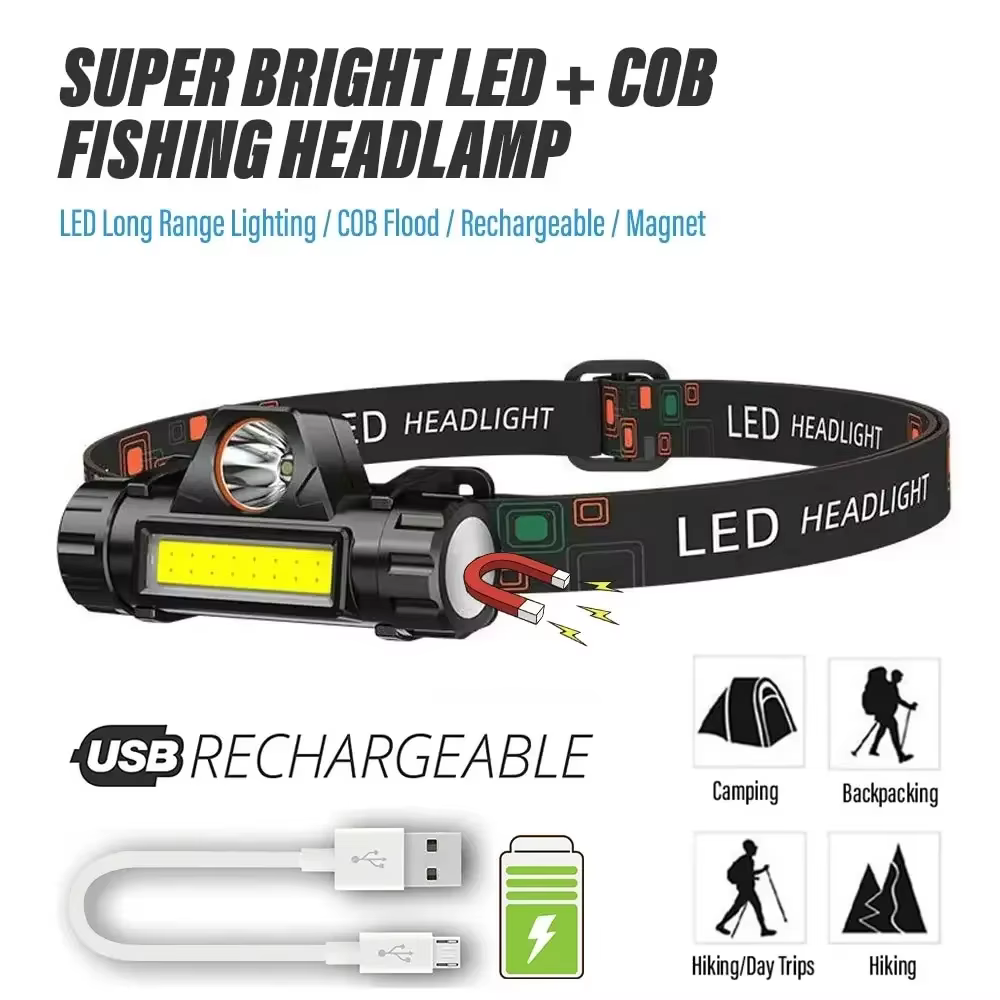 Lampe frontale LED de pêche Rechargeable