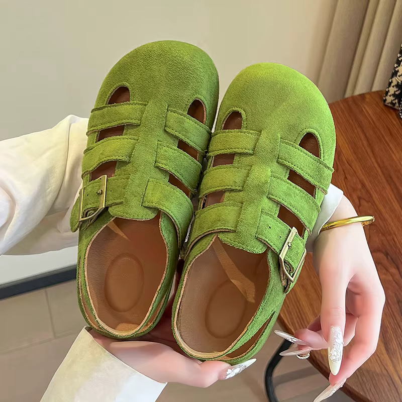 Sandales romaines creuses pour femmes, respirantes, confortables, bout fermé, Style féerique rétro polyvalent, pantoufles à semelles épaisses, chaussures d'été, 2025
