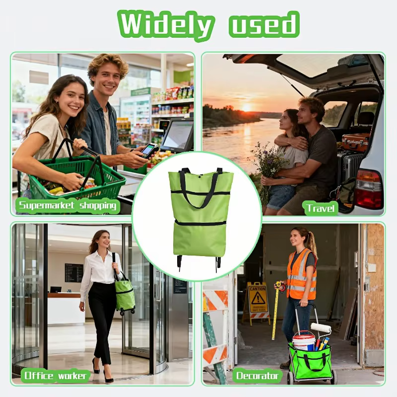 Sac de courses à roulettes 2-en-1 pliable avec roues