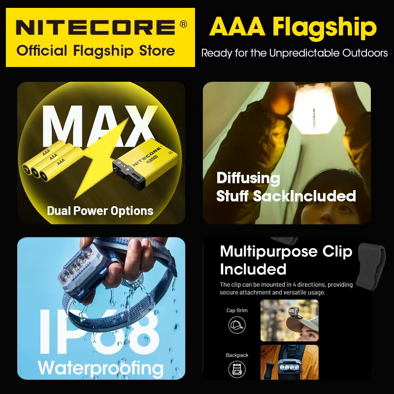 NITECORE HA23 UHE lampe frontale légère AAA 3 températures de couleur 600 Lumens phare IP68 pour course de nuit Camping pêche Trekking