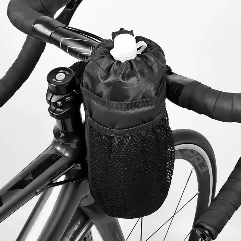 Sac de vélo porte-bouteille de vélo tige de guidon sac thermique avec poche en maille porte-gobelets à café sac de transport de bouteille d'eau de cyclisme