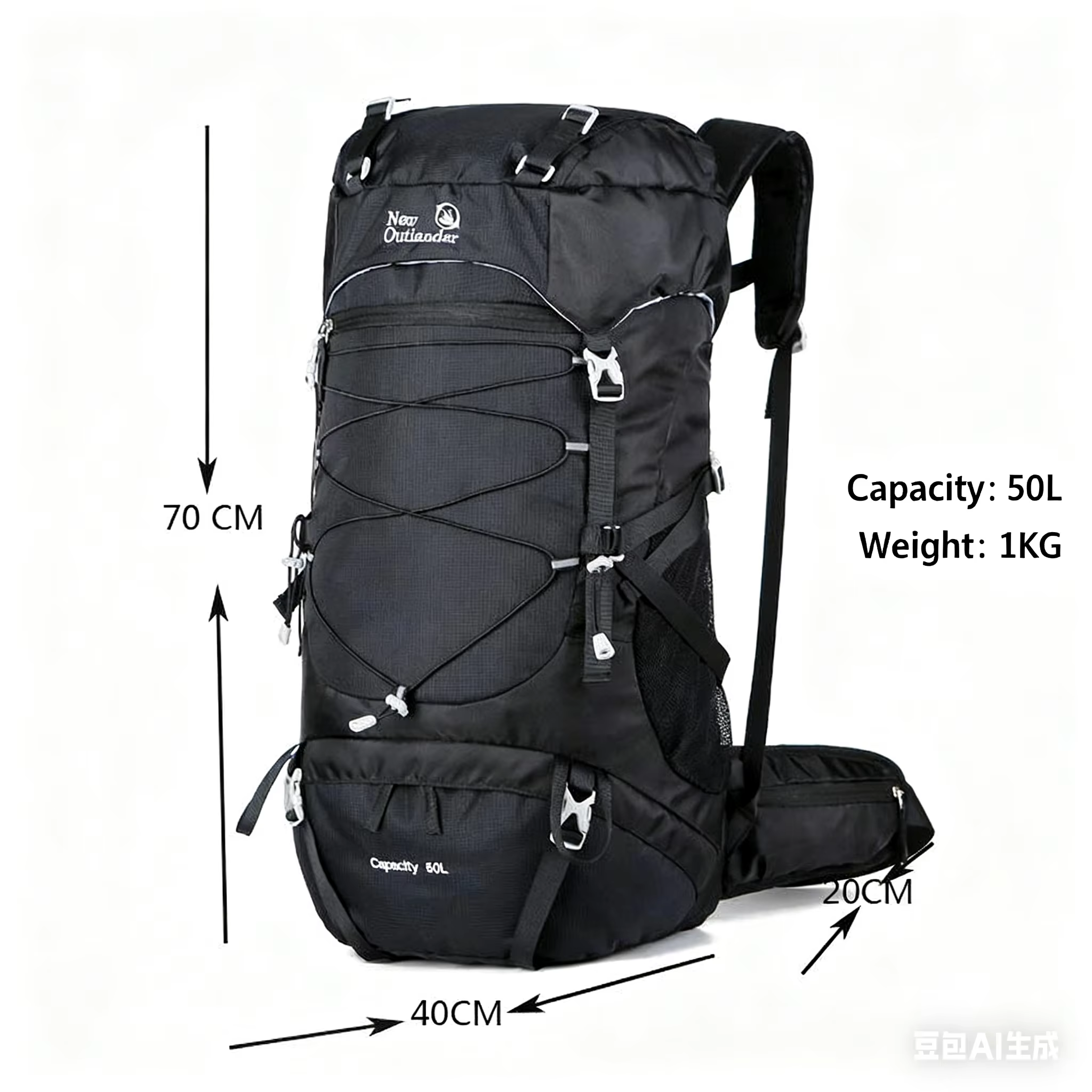 Sac à dos en nylon de grande capacité 50L pour voyage
