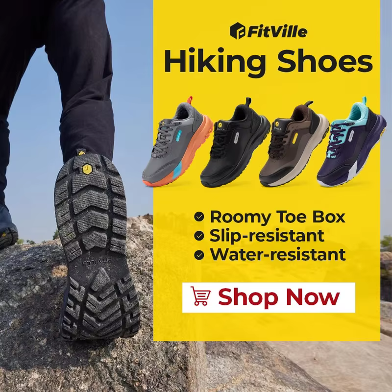 Chaussures de randonnée Fitville pour homme, extra larges, chaussures de marche d'extérieur, chaussures de travail basses imperméables avec soutien de la voûte plantaire pour le talon