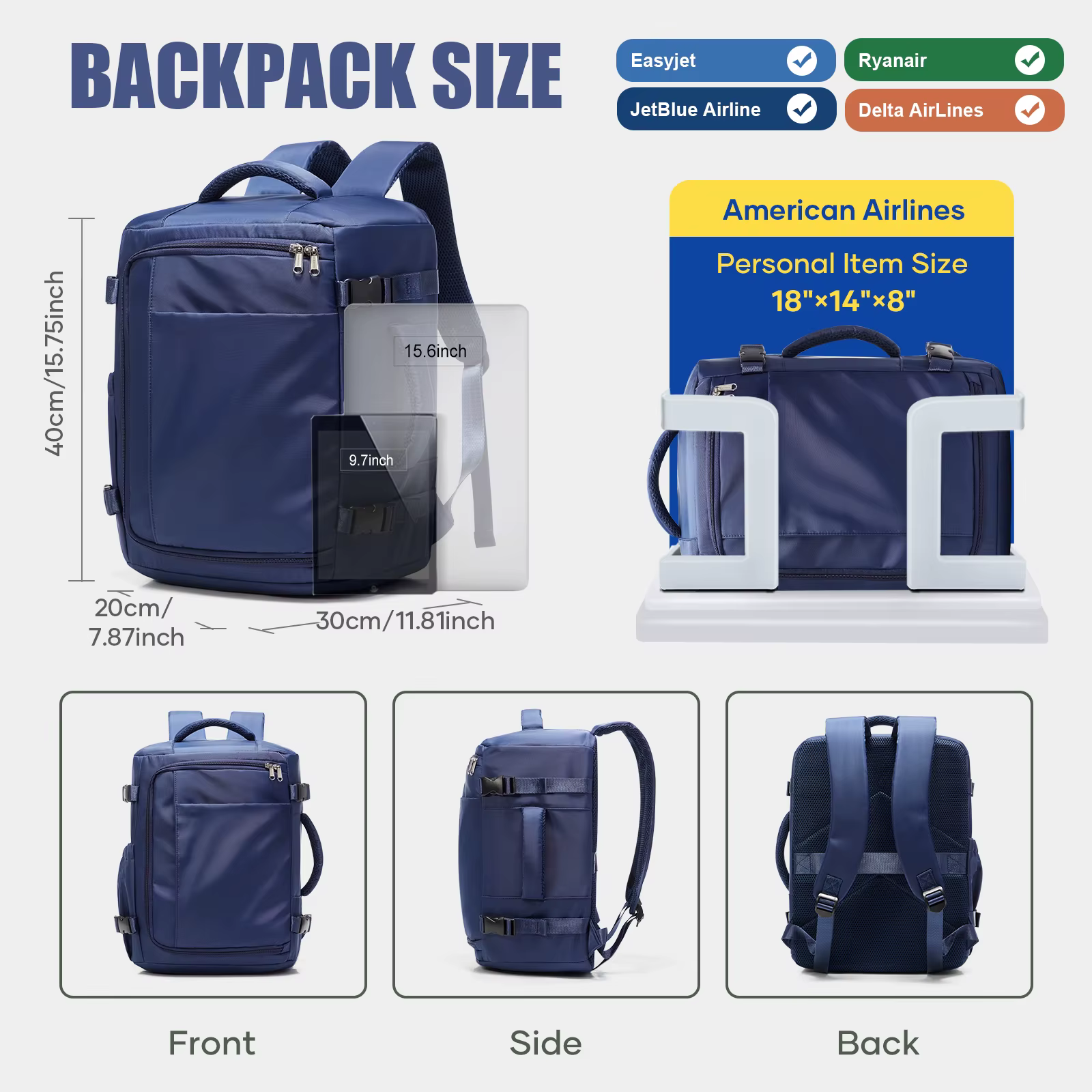 Sac pour homme, sac à dos élégant Ryanair 40x30x20, léger pour les trajets quotidiens, sac fonctionnel décontracté, bagage à main, valise