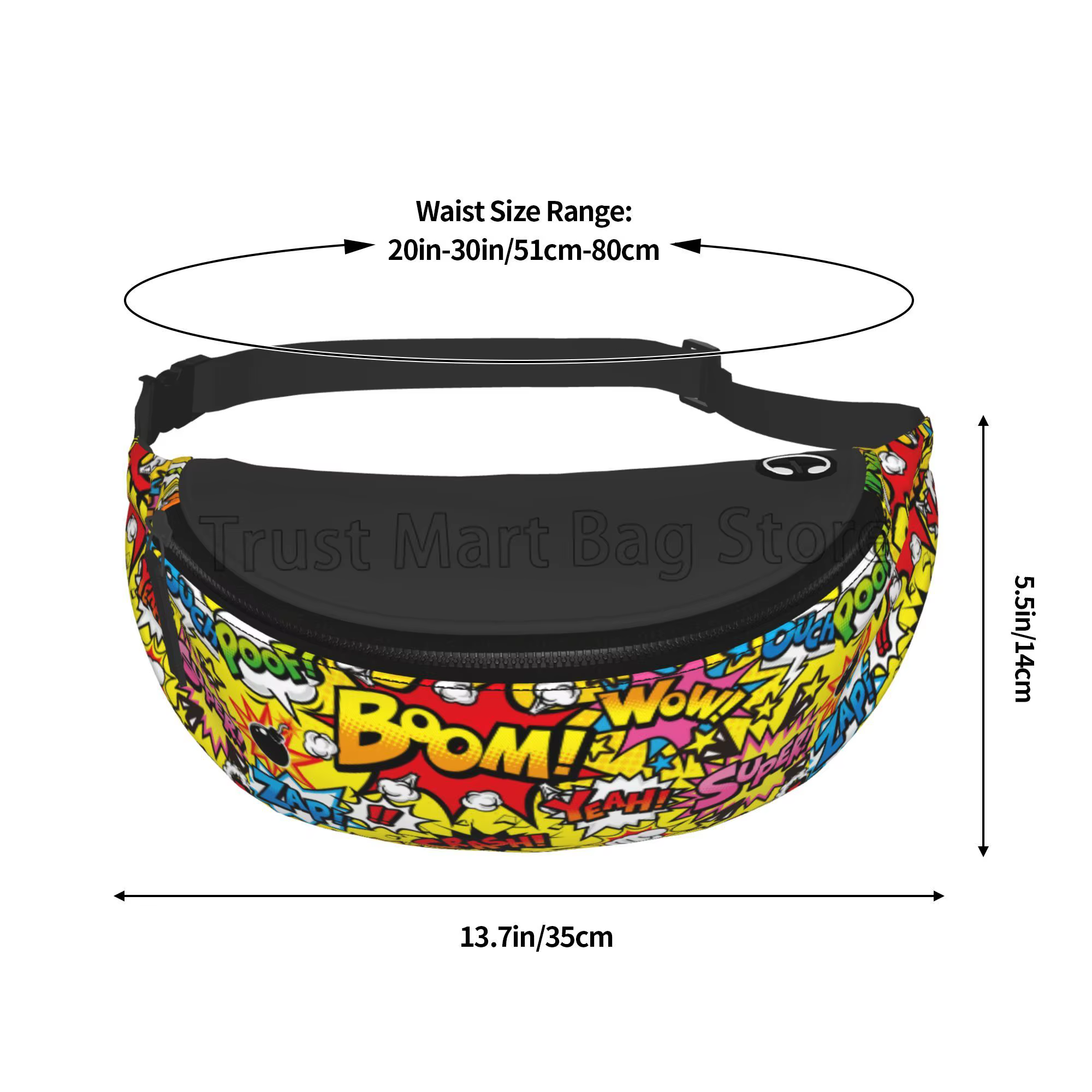 Sac banane Pop Art pour hommes et femmes, collection de bandes dessinées américaines, sacs à bandoulière hip-hop, grand sac de taille pour les voyages en plein air