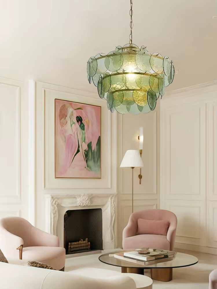 Lustre en verre ambre vert fait main, lustre LED en verre de Murano italien, décoration d'intérieur, lampes suspendues pour salle à manger