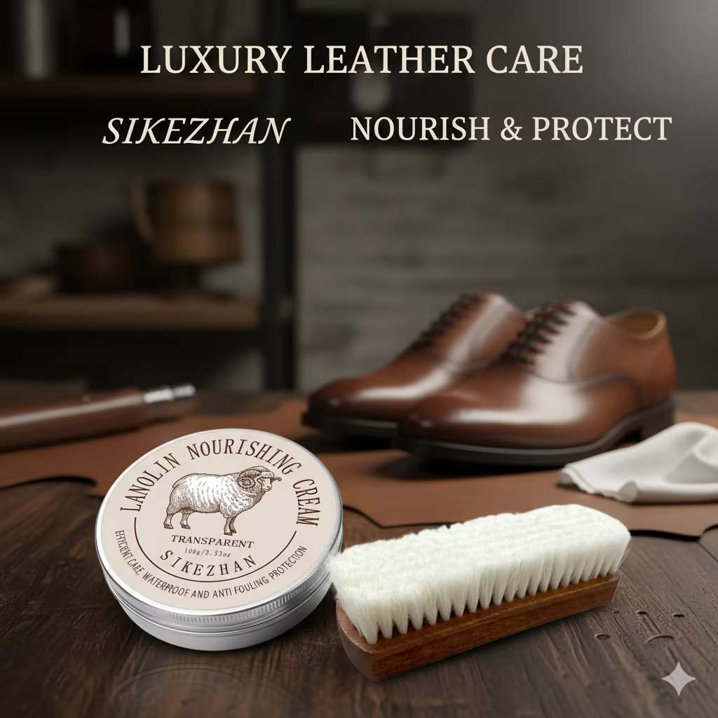 Kit de conditionneur et de cire pour cuir d'huile de mouton, avec brosse en laine douce, crème d'entretien du lanoline pour chaussures, bottes, meubles, sacs et canapé