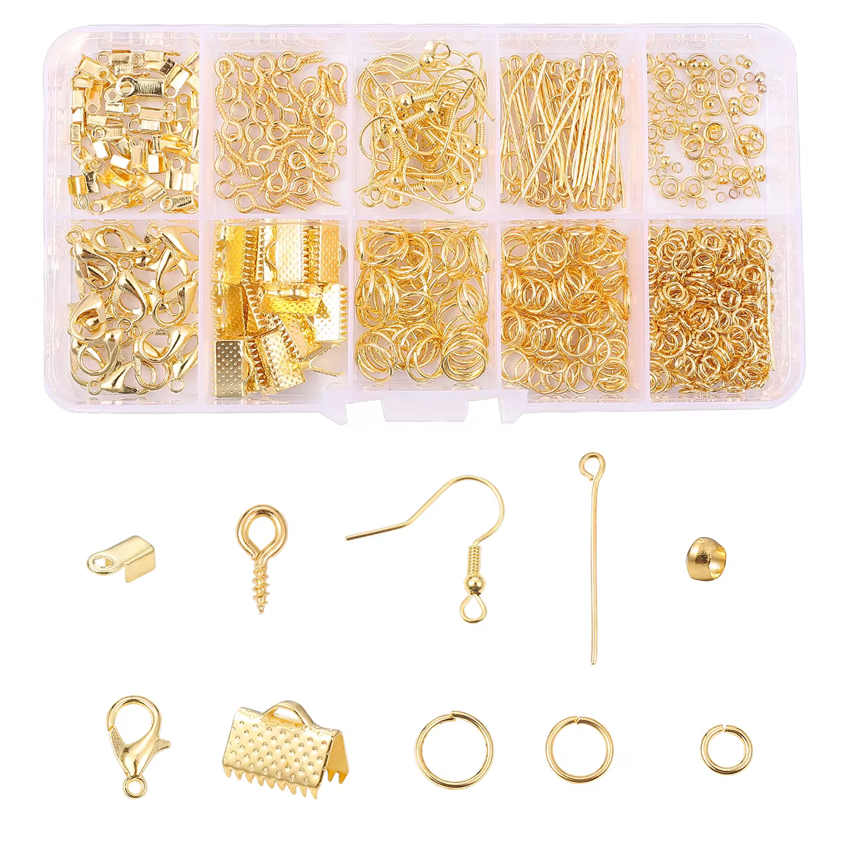 Kit d'accessoires en alliage pour la fabrication de bijoux : outils, fermoirs à clip, fermoirs mousquetons, anneaux ouverts, crochets pour boucles d'oreilles