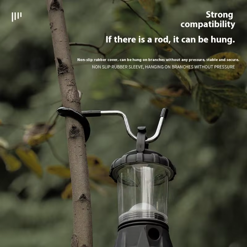 Support de lampe à crochet en acier portable pour la chasse et la pêche ; Outil de suspension de lumière de tente extérieure