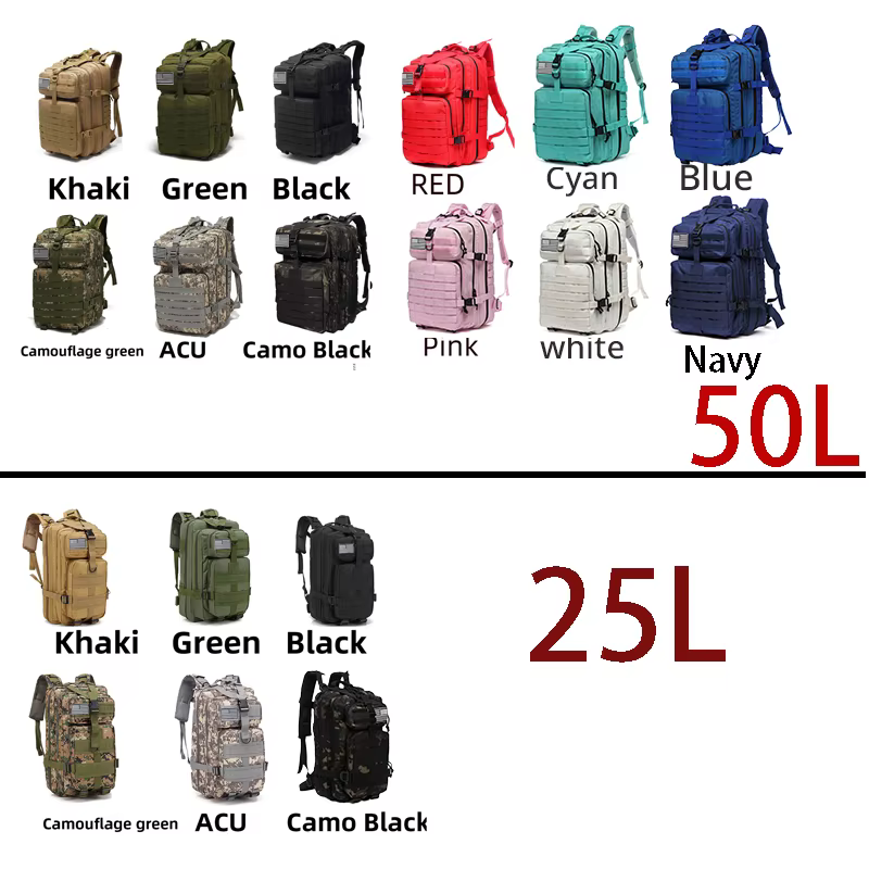 25L/50L 1000D Nylon imperméable Trekking pêche chasse sac à dos sacs à dos en plein air sport tactique Camping randonnée