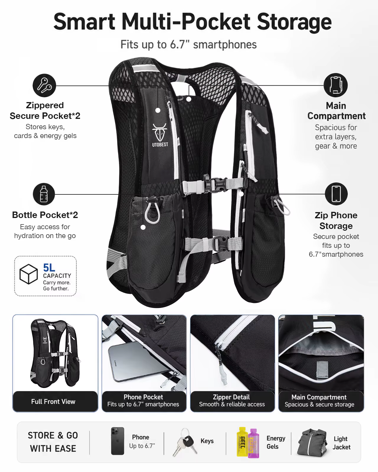 Sac à dos de course sur sentier avec glaçage d'hydratation ultra léger