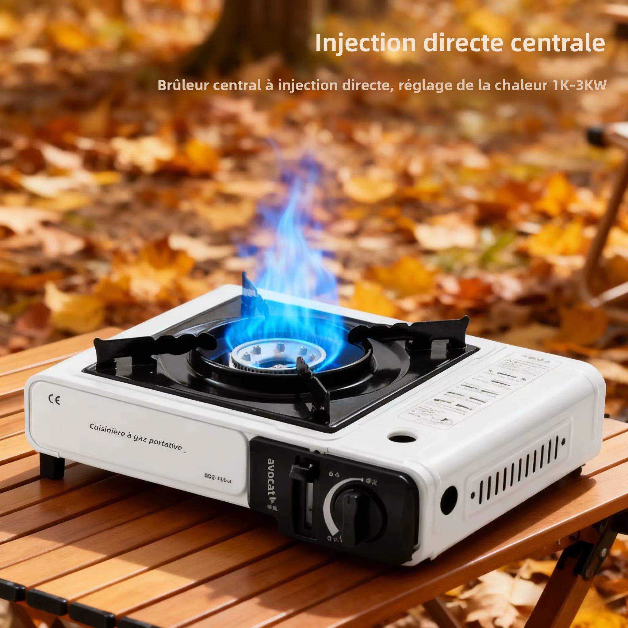Réchaud à gaz portable pour l'extérieur, adapté au camping, au barbecue, à la randonnée, à la cuisine en plein air et à l'utilisation domestique, anneau coupe-vent non inclus
