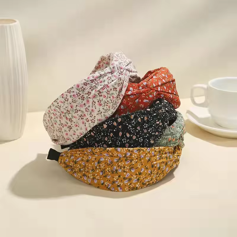 Bandeau croisé à fleurs bohème, larges bandes, cerceau pour cheveux, outil de coiffure, tissu Vintage imprimé floral, accessoire d'été pour femmes