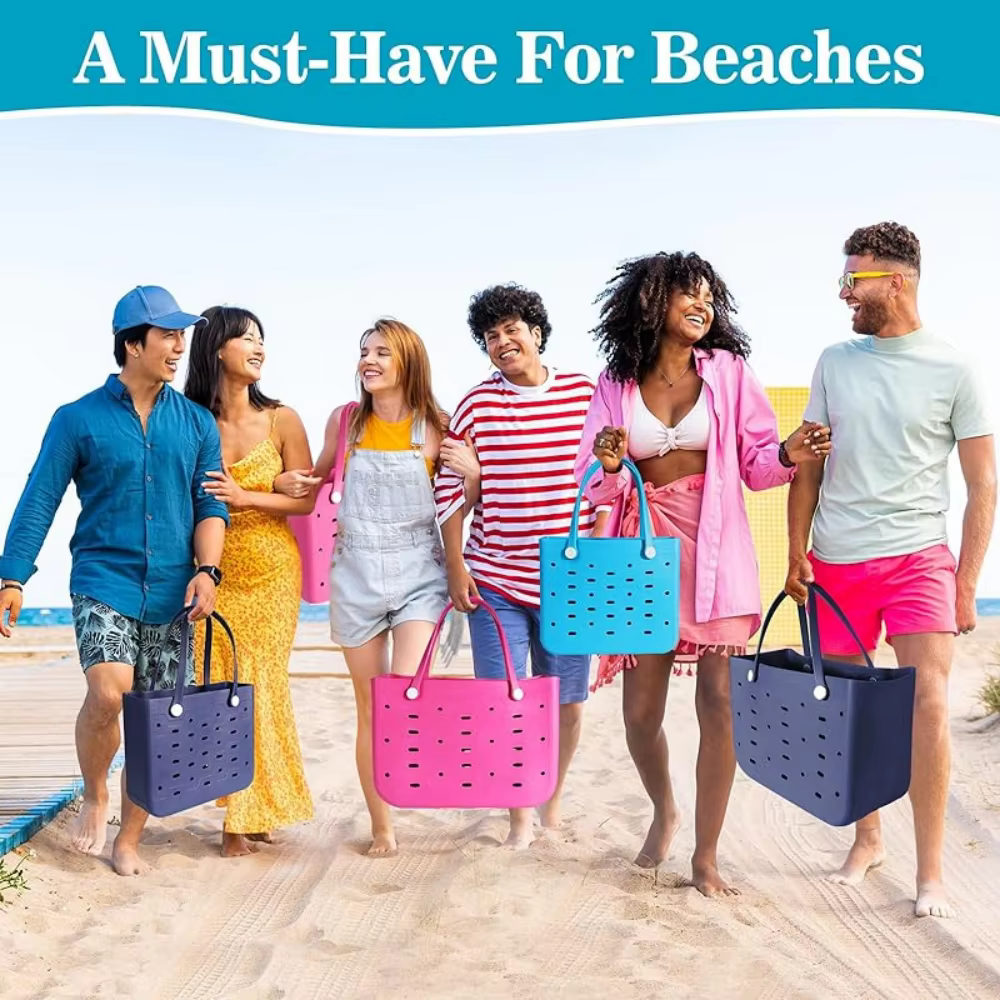 M/L/XL sac de plage mode EVA imperméable en caoutchouc pique-nique panier de rangement voyage Shopping sac à main femmes épaule couleur unie sac fourre-tout