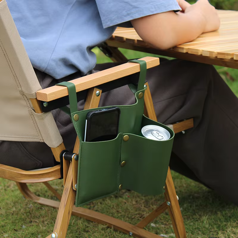 Poche pour chaise de camping, pochette pour chaise de plage avec 2 poches en cuir, sac latéral pour fauteuil roulant pour chevet/extérieur/plage/Camping