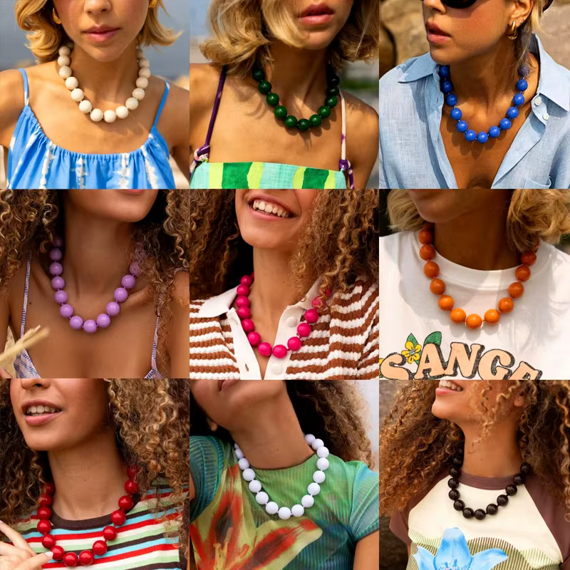 Collier de couleur bohème monocouche grandes perles personnalité exagérée collier de perles accessoire pour femmes collier de mode