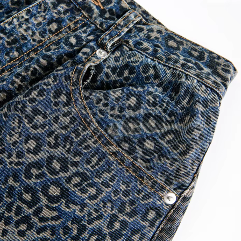 Jean Baggy léopard pour hommes, pantalon en Denim ample à jambes larges, Streetwear Harajuku Vintage, pantalon unisexe