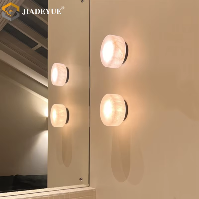 Lampe murale ronde en marbre naturel espagnol, lampe LED moderne pour chambre à coucher, tête de lit, couloir, balcon, lampe murale de fond