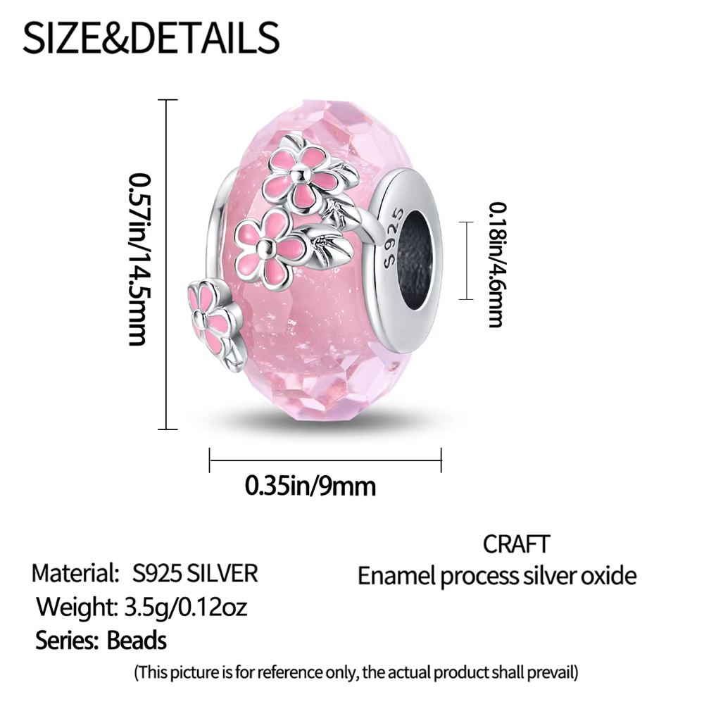 Pendentif en perles de verre Sakura en argent sterling 925