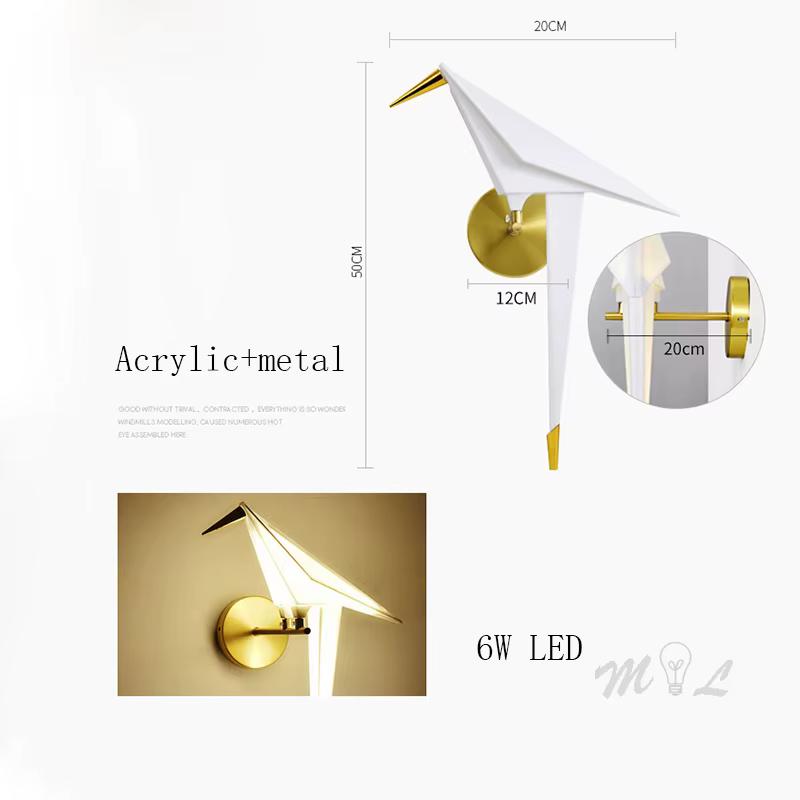 Nordique allée oiseau lampe à côté de la applique Led maison déco mur + lampes papier grue