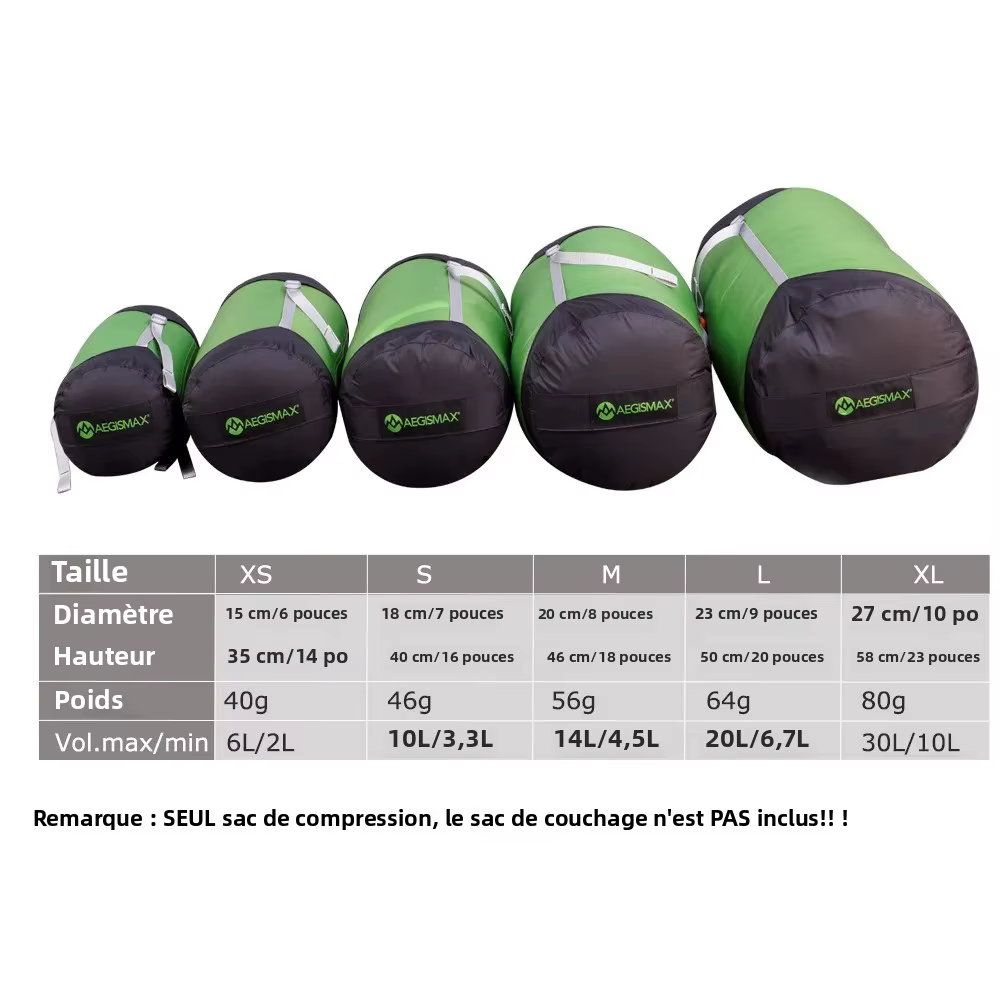 Sac de compression AEGISMAX pour sac de couchage