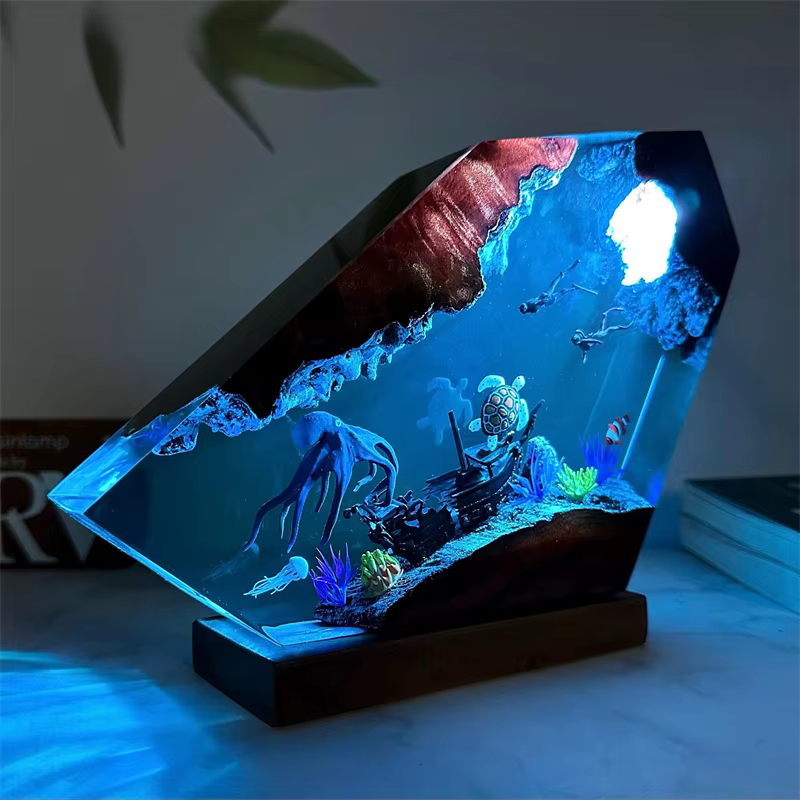 Lampe Cadeau en Résine Modèle 3D Pieuvre Géante Plongeur, Veilleuse Créative, Figurine pour Décoration de Maison, Décoration de Table, Centre de Table Chaleureux pour Fêtes