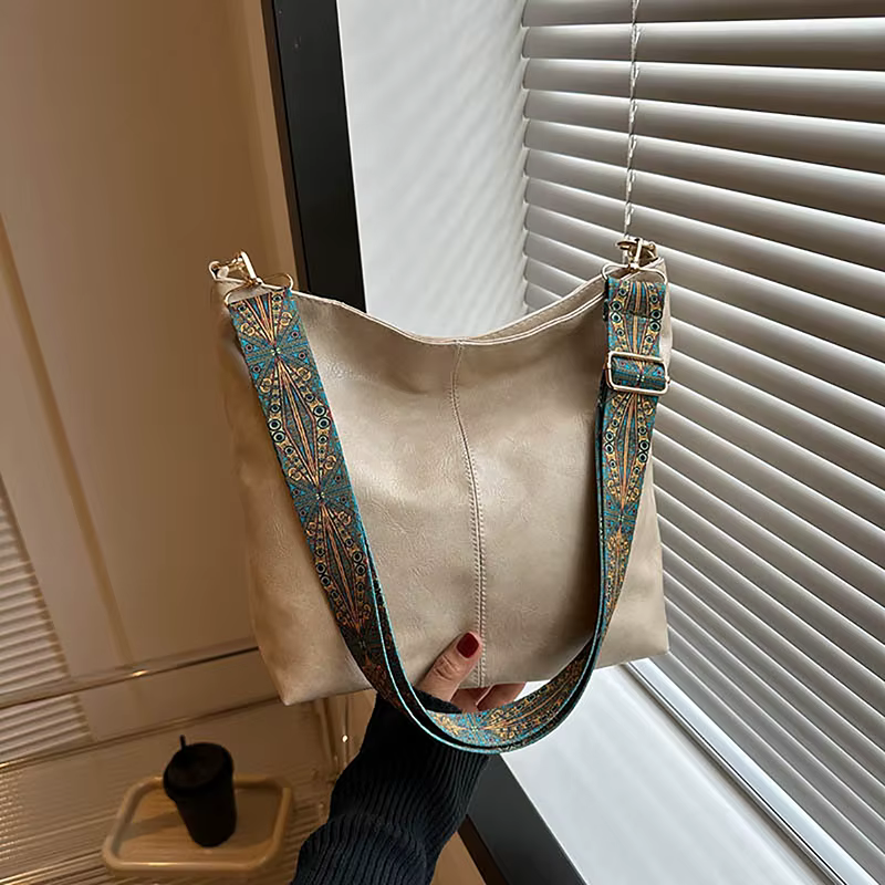 Sac à Bandoulière Vintage Solide de Grande Capacité pour Femme