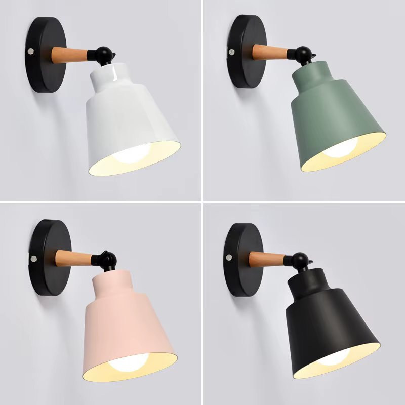 Nordique en bois massif chambre applique moderne minimaliste Macaron mur LED lampe créative salon couloir chevet applique