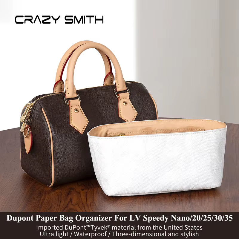 CRAZYSMITH Dupont papier insérer sac organisateur pour LV Speedy 20 25 30 35 sac à main sac intérieur Shaper stockage Portable sacs à cosmétiques