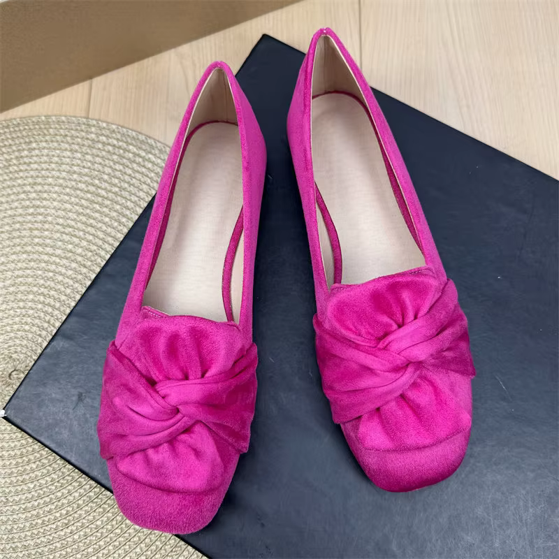 Nouvelles Chaussures Plates Décontractées Confortables à Bout Carré en Daim avec Nœud pour Femme, Modèle Printemps 2026 – Mocassins Quotidiens pour le Bureau, Grandes Tailles