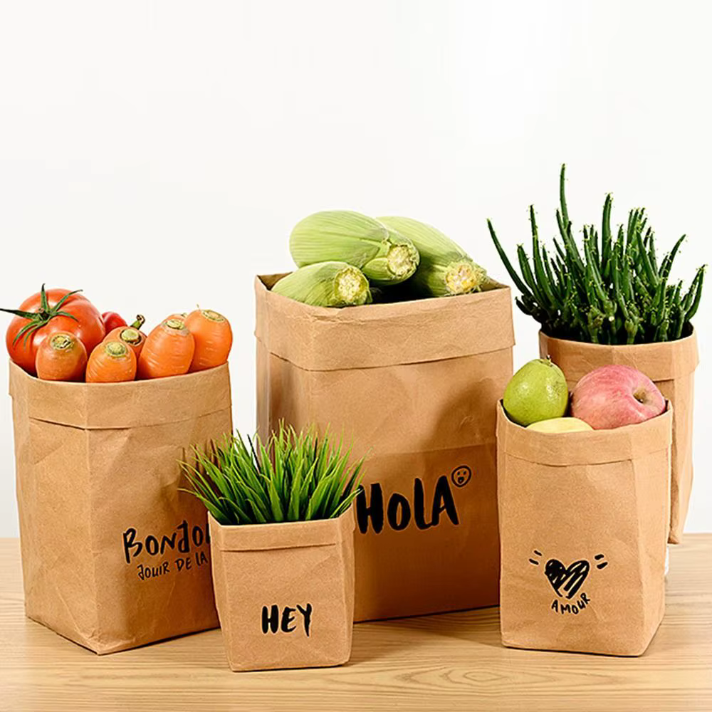 Sac en Papier Kraft Réutilisable de Grande Capacité, Carré Épais, à Emporter, Lavable, Étanche, Shopping, Maison