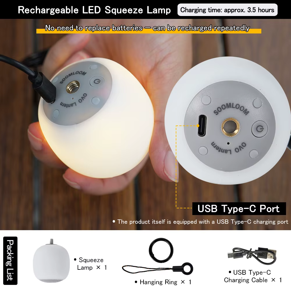 Soomloom Lanterne de camping LED rechargeable Lampe à presser en forme d'œuf mignon