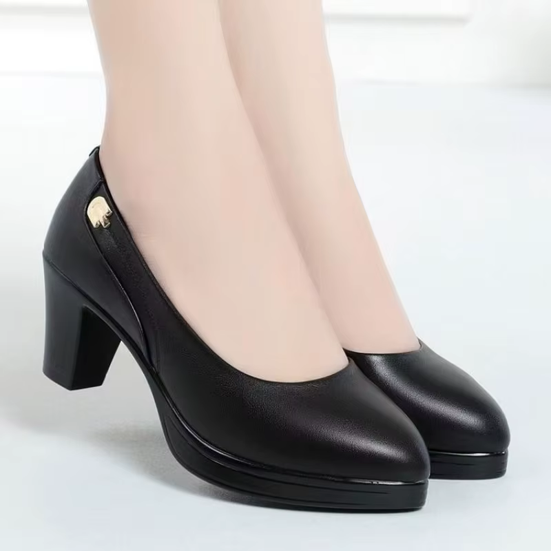 Chaussures de travail confortables pour femmes, escarpins de bureau à talons épais, bout pointu, talon haut, style minimaliste, chaussures de marche pour trajets quotidiens, grandes tailles