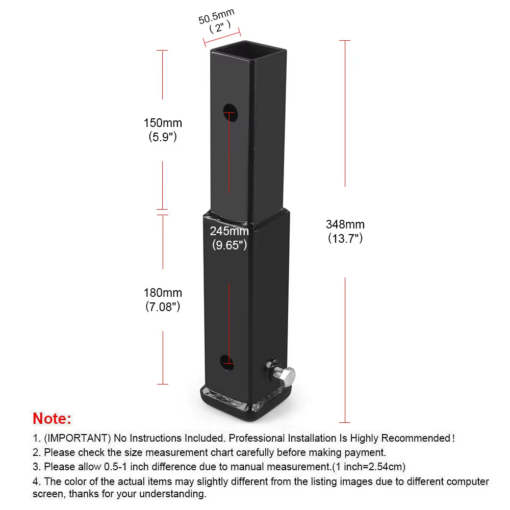 Extension d'attelage de remorque avec tube récepteur de remorquage de 2 pouces