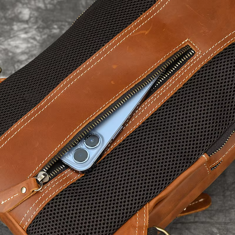 Luufan-Sac de poitrine en cuir véritable pour homme