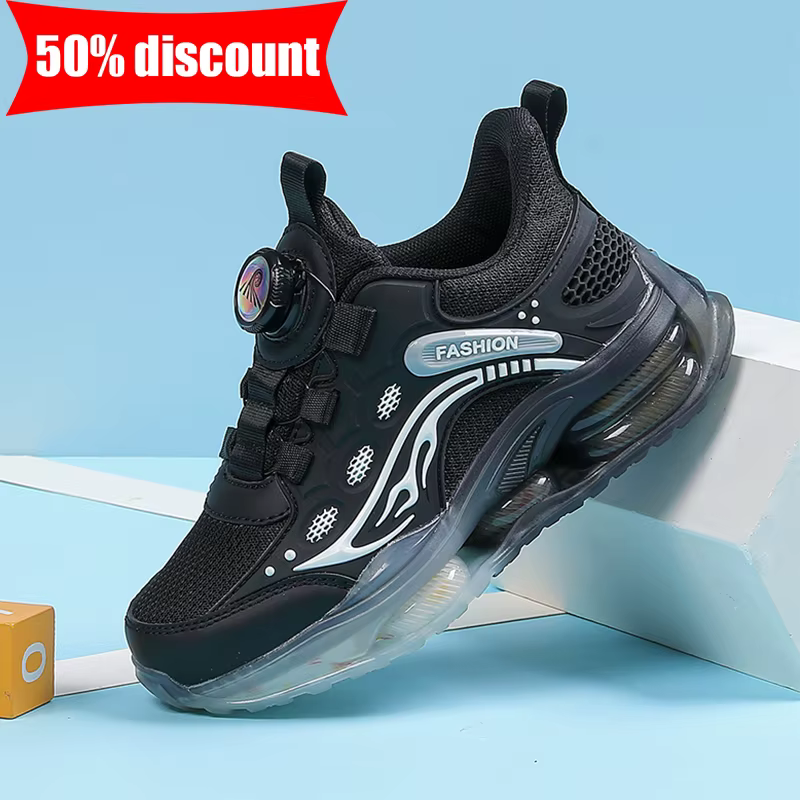 Chaussures de sport pour enfants, nouvelles chaussures décontractées pour garçons, à boucle rotative, en maille légère, antidérapantes, pour l'extérieur, usage quotidien, chaussures de marche