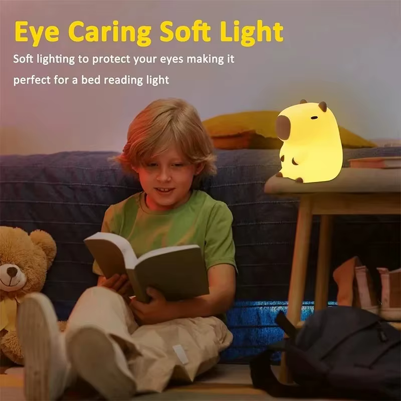 Mignon animal de compagnie Capybara veilleuse dessin animé Silicone créatif chevet sommeil nuit lampe pour chambre décor anniversaire cadeau liquidation vente