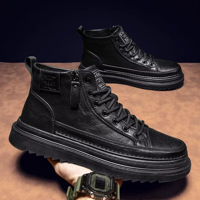 Nouveaux hommes bottes en cuir printemps confortable semelle souple haut chaussures de travail classique affaires décontracté bottines baskets Botas Hombre